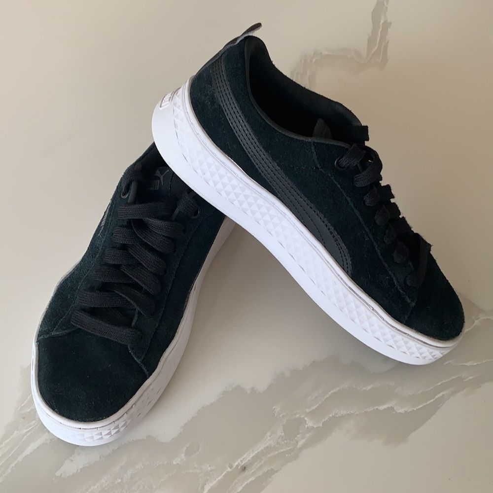 Puma Black Suede Low-Top Sneakers with White Sole